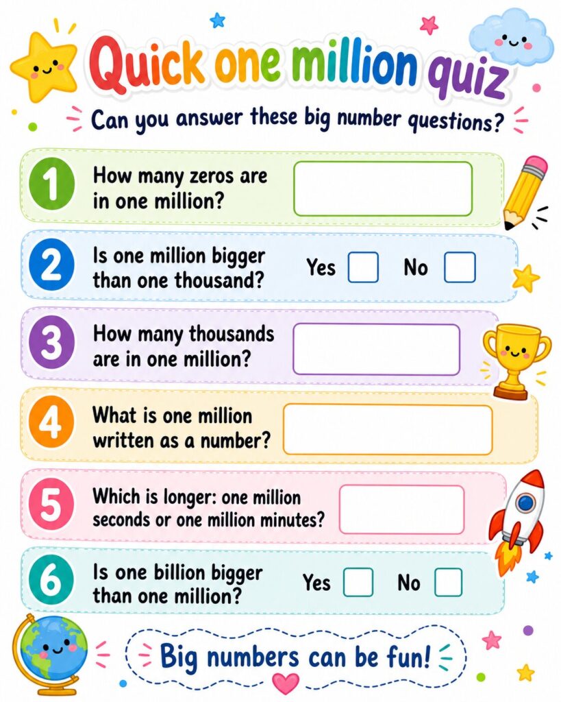 Simple quiz about one million for kids