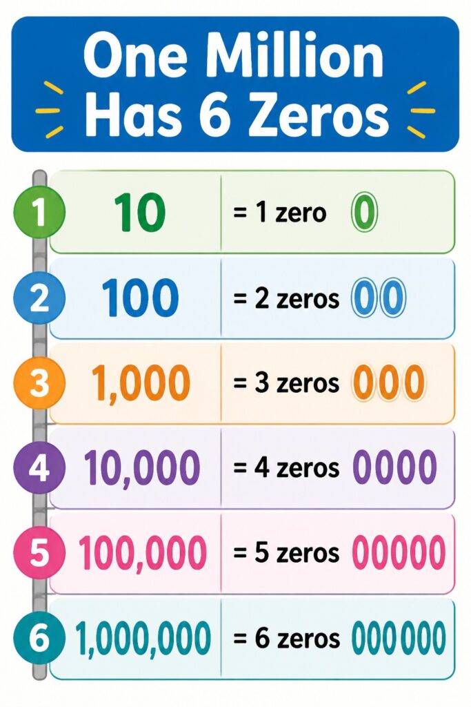 Chart showing that one million has six zeros