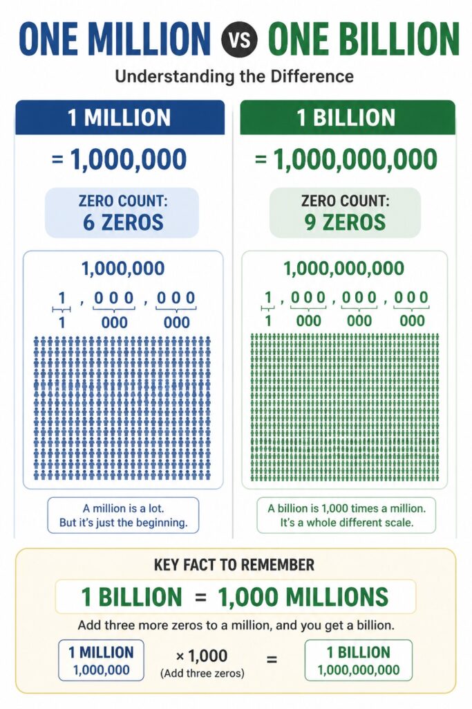 Comparison between one million and one billion